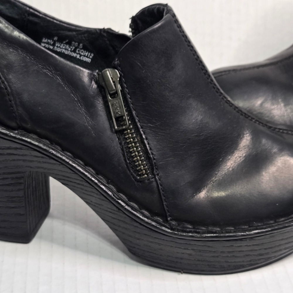 Born Black Leather Platform Booties Double Side Zip Block Heel 6 - Picture 6 of 13
